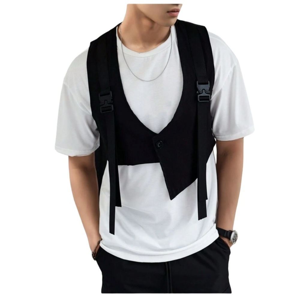 Black Vest Harness Over White T-Shirt